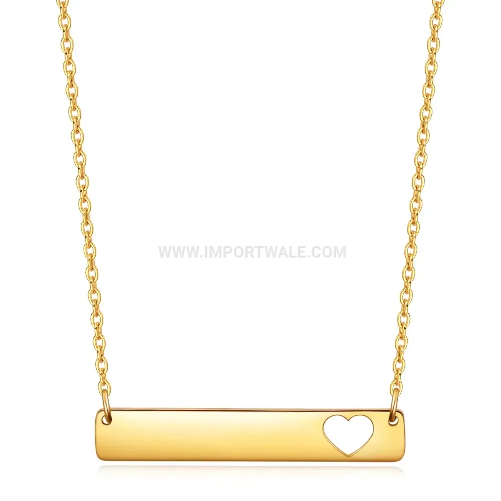 Stainless Steel Cutout Openwork Heart Bar Pendant Necklace