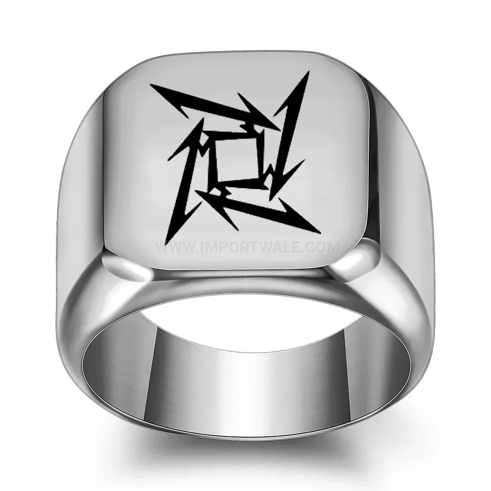 Bold Spiral Arrow Engraved Square Stainless Steel Ring