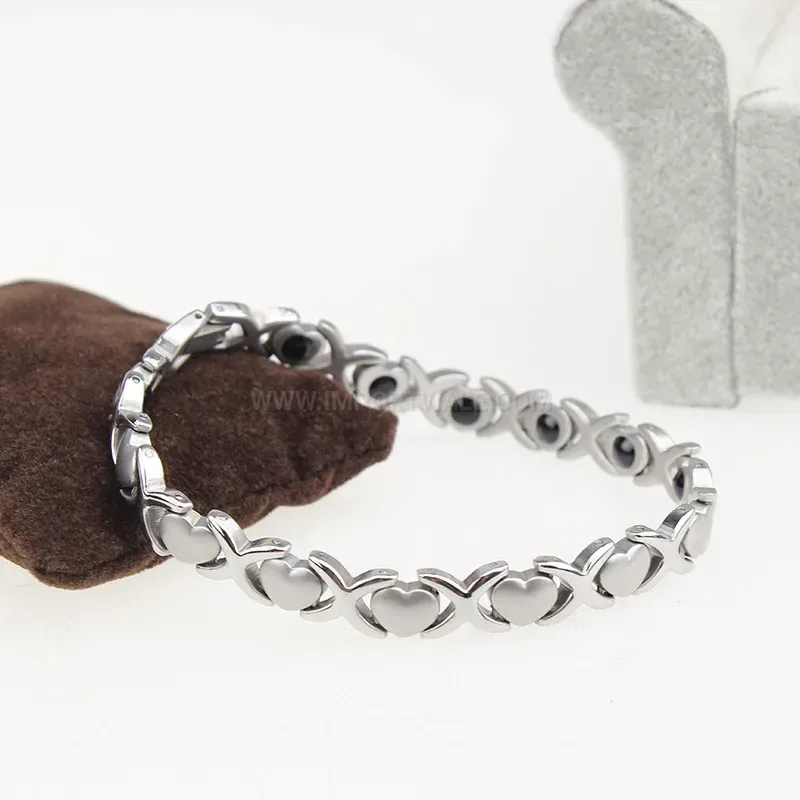 Designer Interlocking Heart Stainless Steel Bio Magnetic Energy Bracelet