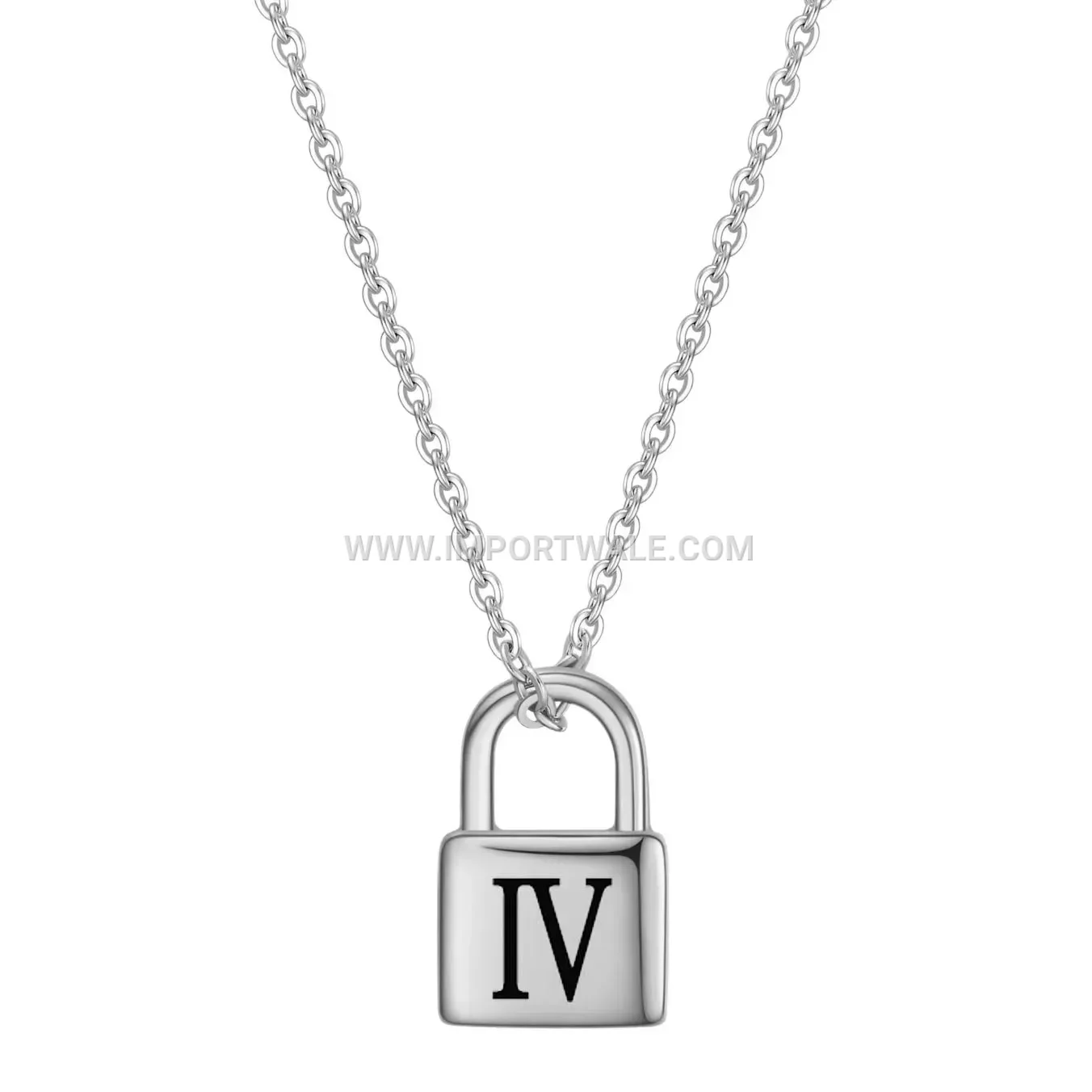 Engraved Roman Numeral Padlock Pendant Chain Necklace in Stainless Steel