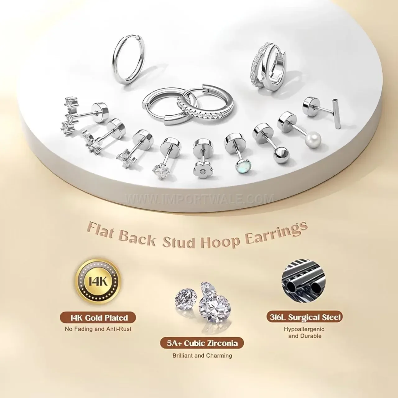Modern Vintage Round Stainless Steel Stud Earring Set
