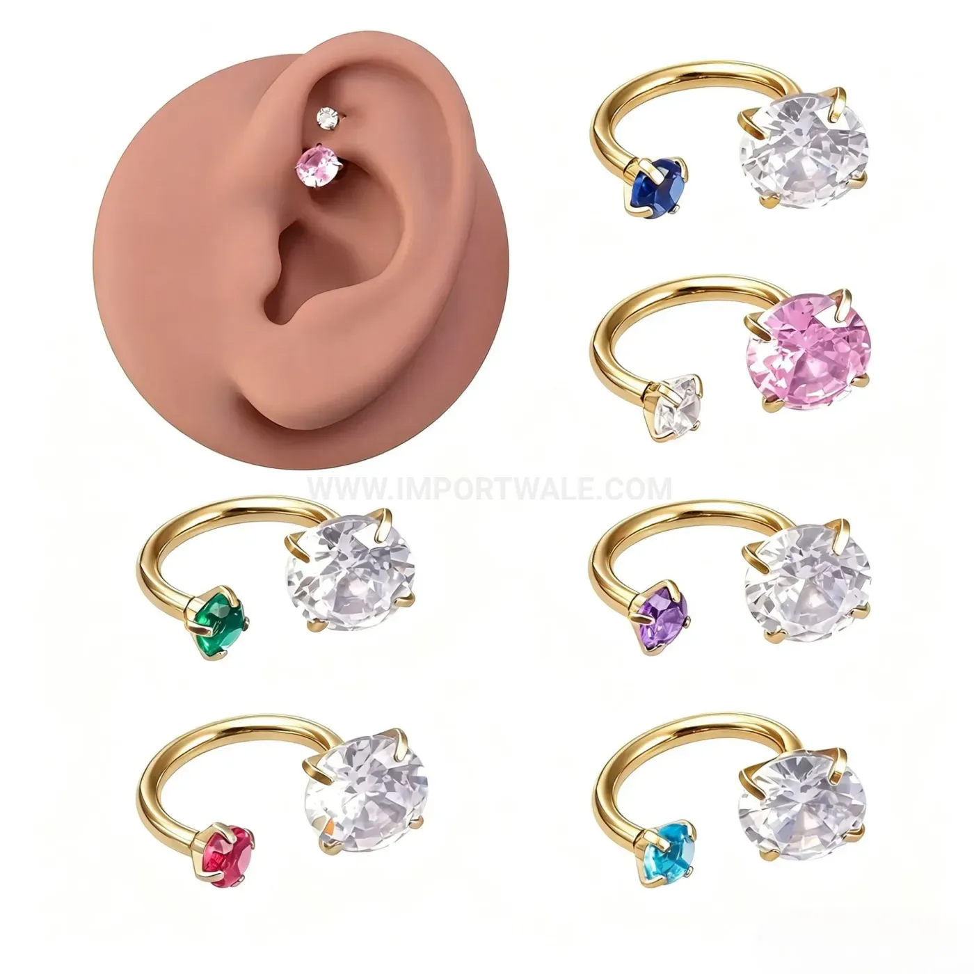 Fashion Stainless Steel Zircon Horseshoe Lip and Nose Piercing Ring
