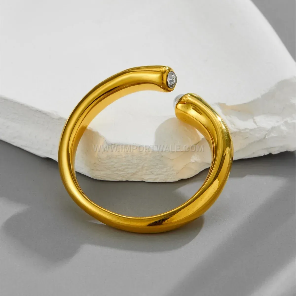 Gold Plated Titanium Steel Pearl and Rhinestone Open Ring