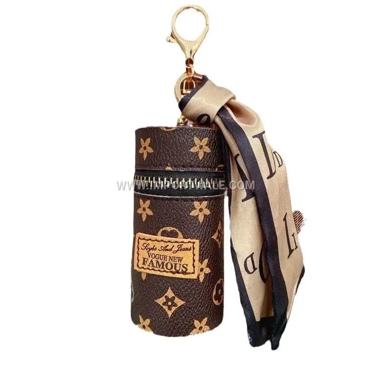 Monogram Pattern Faux Leather Mini Pouch Bag Charm