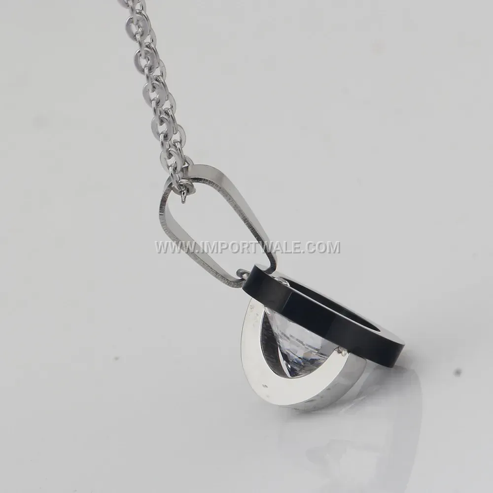 Three Dimensional Cubic Zirconia Heart Stainless Steel Pendant Necklace