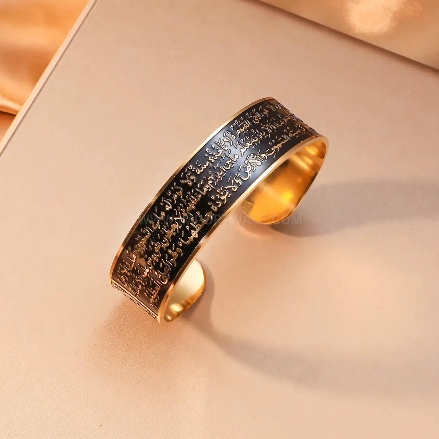 Engraved Ayatul Kursi Arabic Calligraphy Stainless Steel Open Cuff Bracelet
