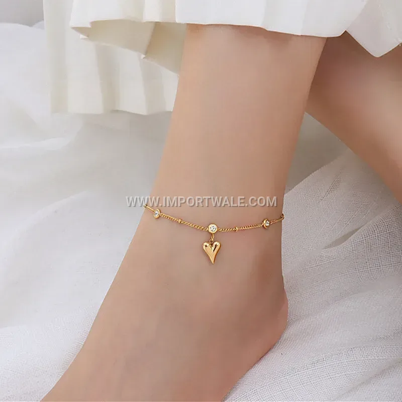 Heart V-Shape Rhinestone Anti Tarnish Stainless Steel Anklet