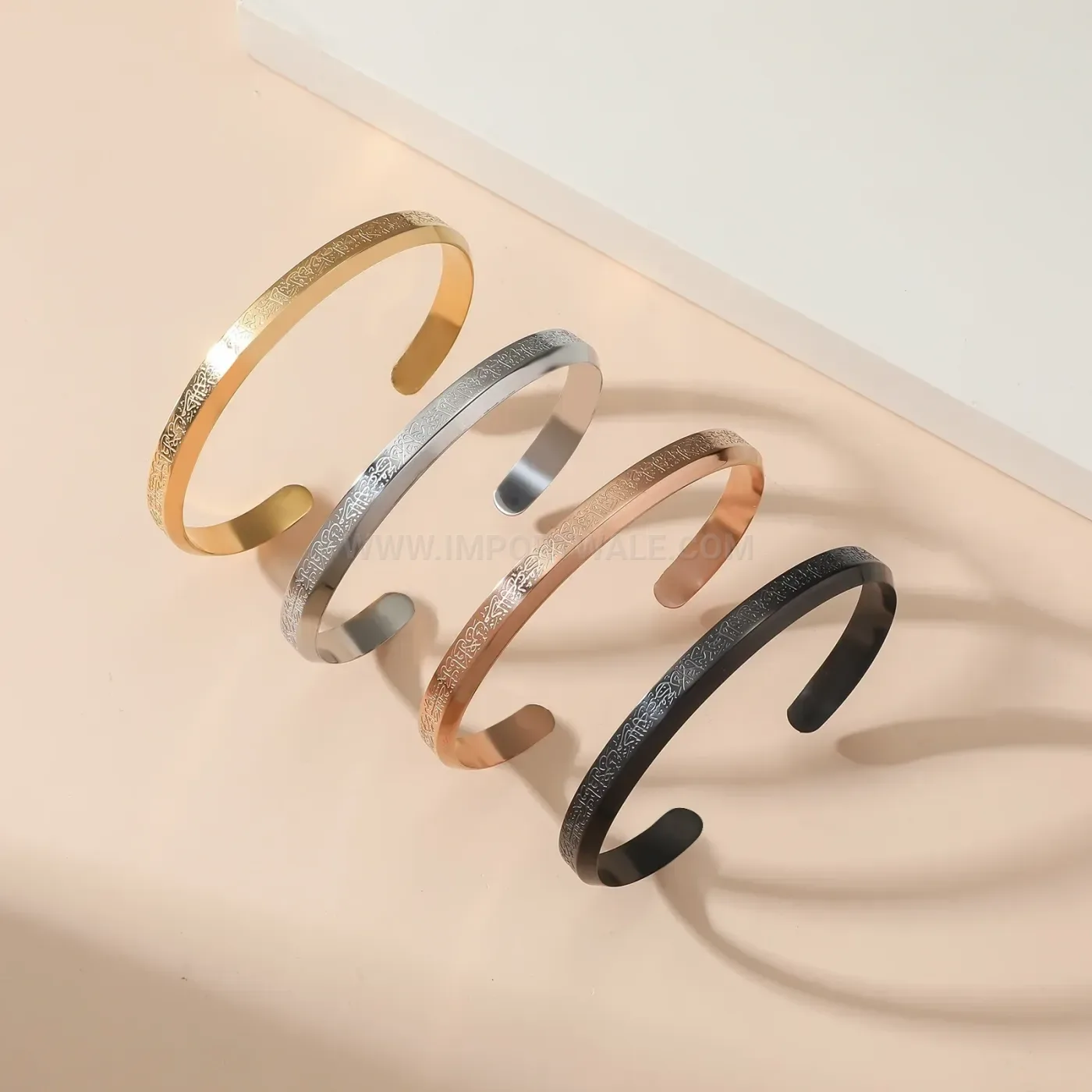 Stainless Steel Ayatul Kursi Geometric Islamic Bangle Bracelet