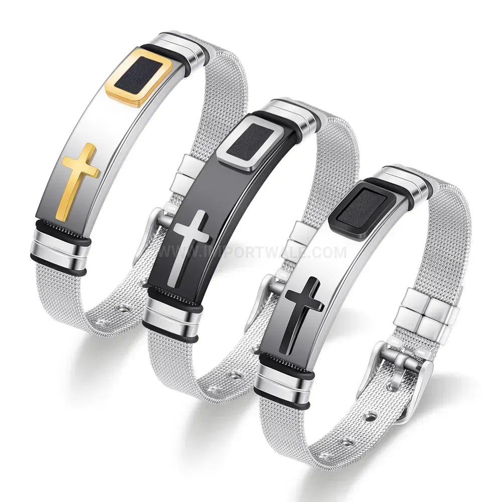 Adjustable Stainless Steel Cross Mesh Watch Band Bracelet