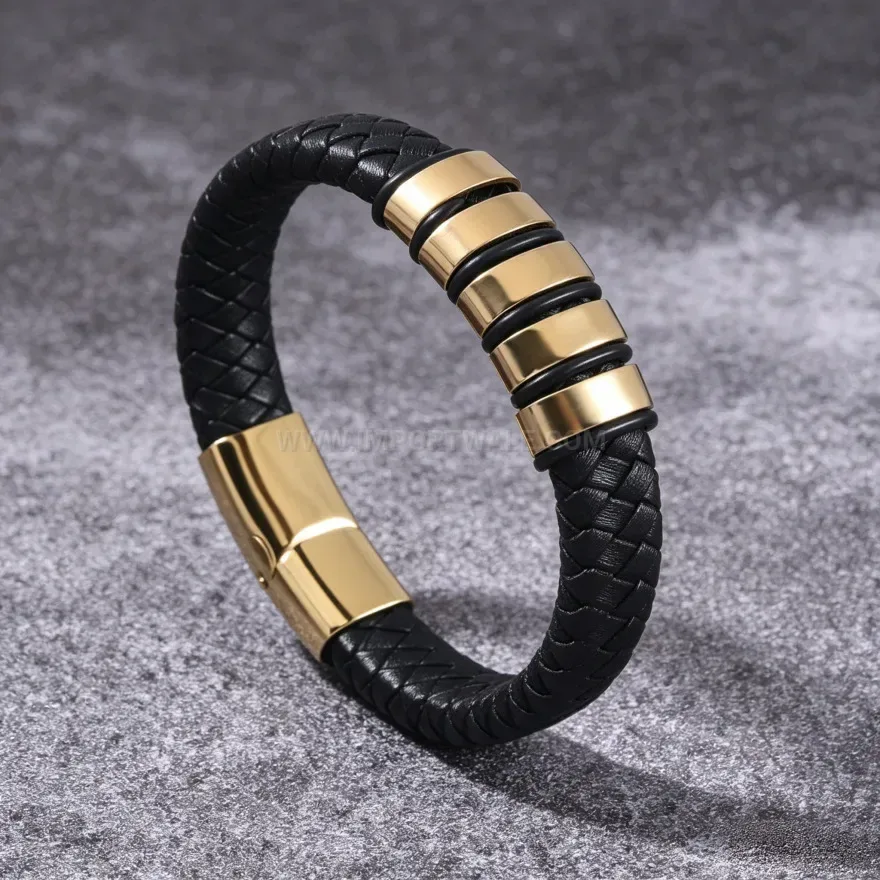 Elegant Braided Faux Leather Wristband Bracelet with Alloy Magnetic Closure