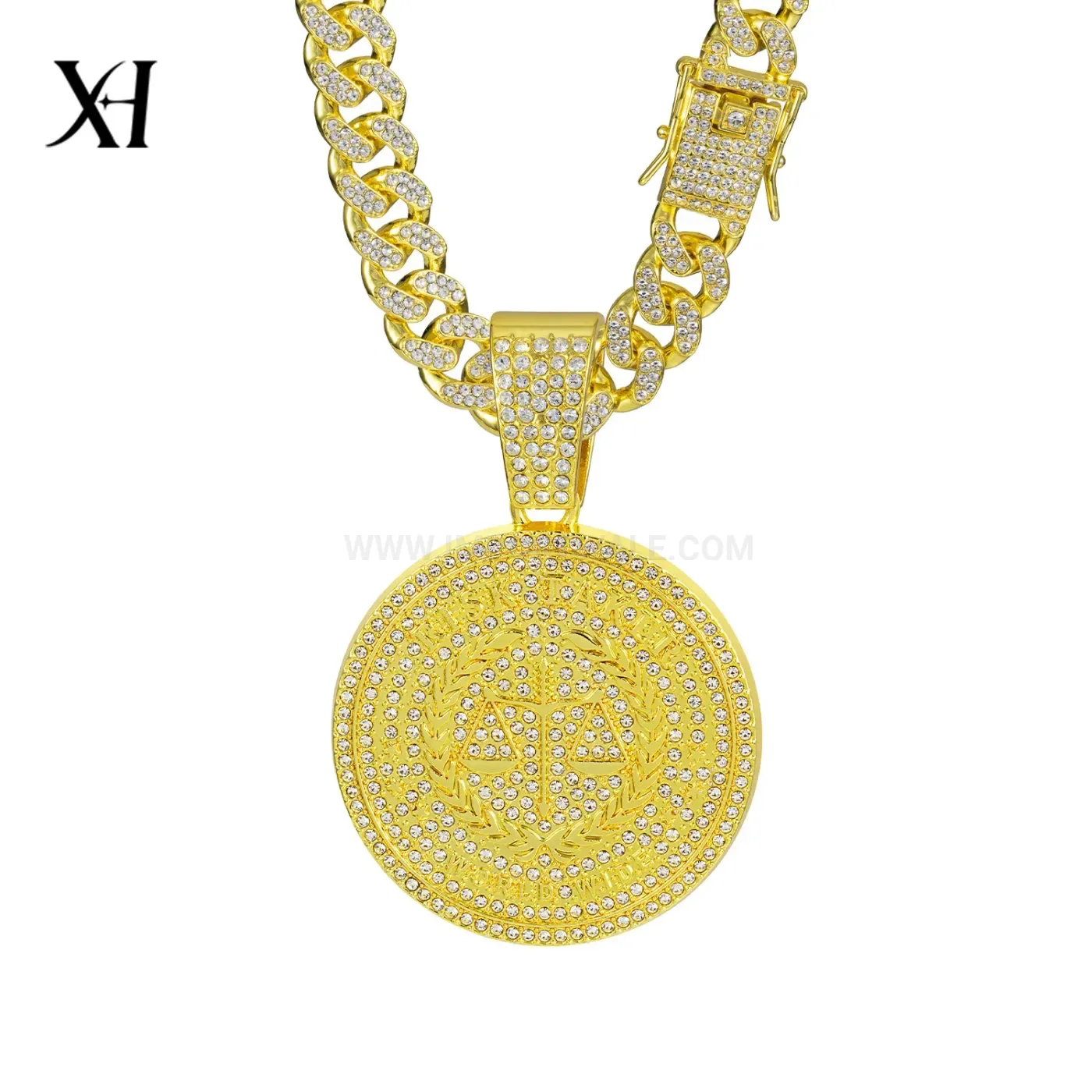 Rhinestone Round Libra Letter Alloy Hip Hop Pendant