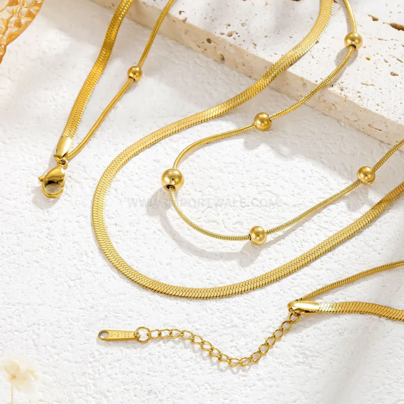 Double Layer Stainless Steel Bead Snake Chain Necklace